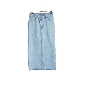 SHEIN size small long  Blue Denim Jean skirt high front slit offset buttons